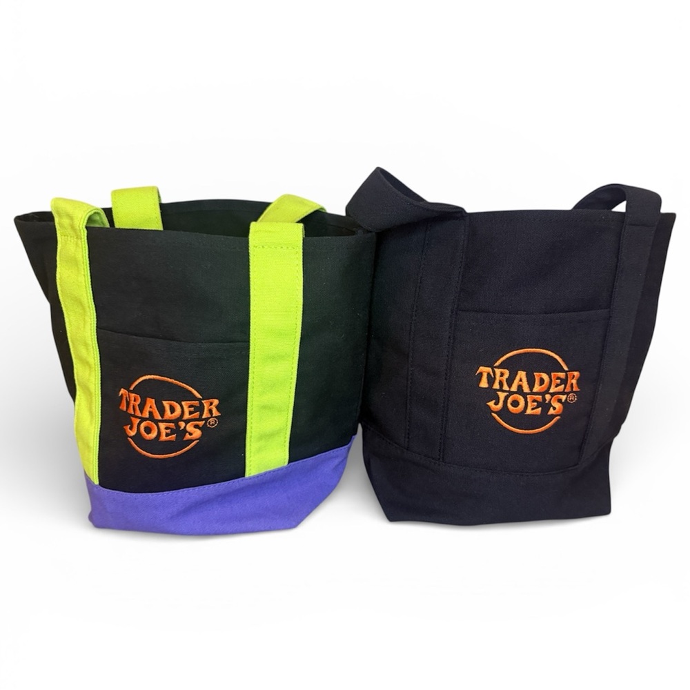 Trader Joe's Mini Canvas Tote Bag Set - Black and Purple (2)